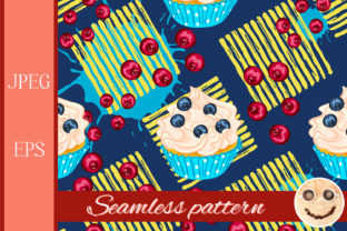 Cupcake with Red Berry Pattern
