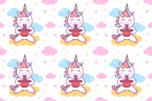 Unicorn Eating Noodles Seamless Pattern